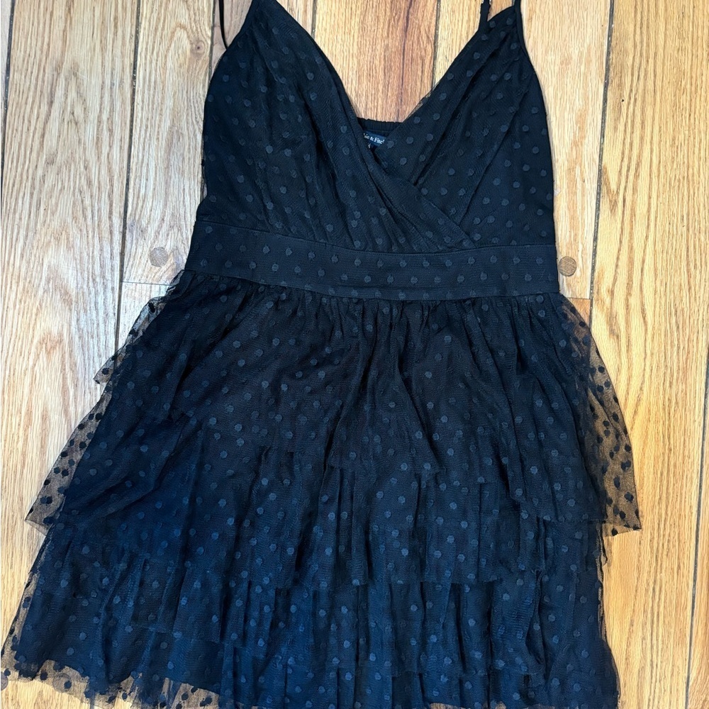 Abercrombie & Fitch Swiss polka dot spaghetti strap lace Black Dress large - Picture 4 of 6